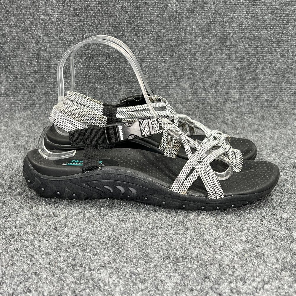 Skechers Reggae Irie Mon Sandals Women's Size 8 Black White Athletic Stretch Run